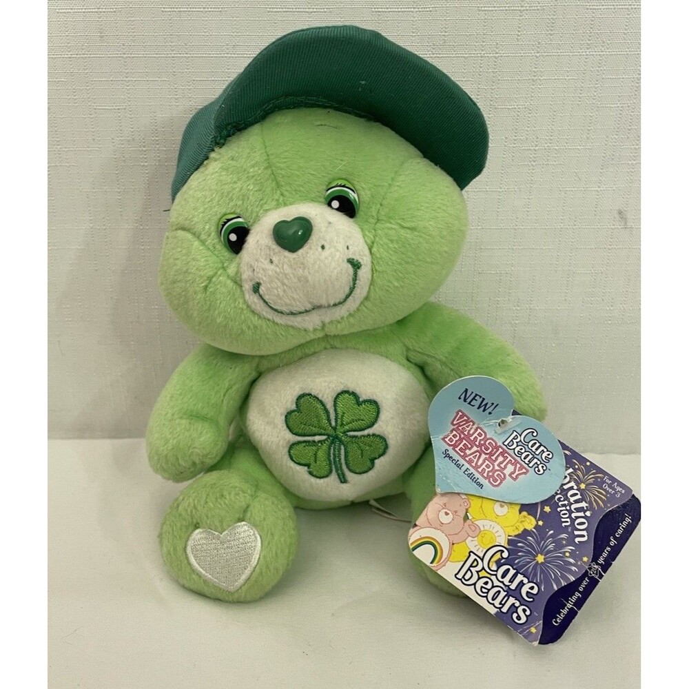 NWT Care Bears 8" Good Luck Varsity Bear Series 1 Special Edition Gift Tag Hat